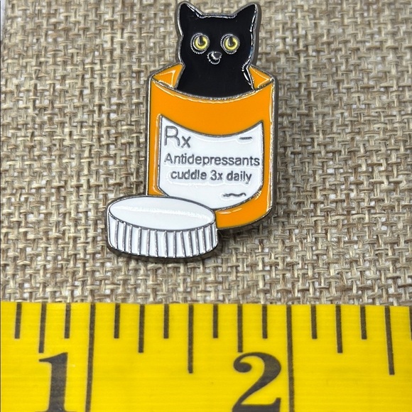 3/$25 Black Cat in Orange Prescription Pin Antidepressant Rx Cuddle 3x Daily - Picture 2 of 4
